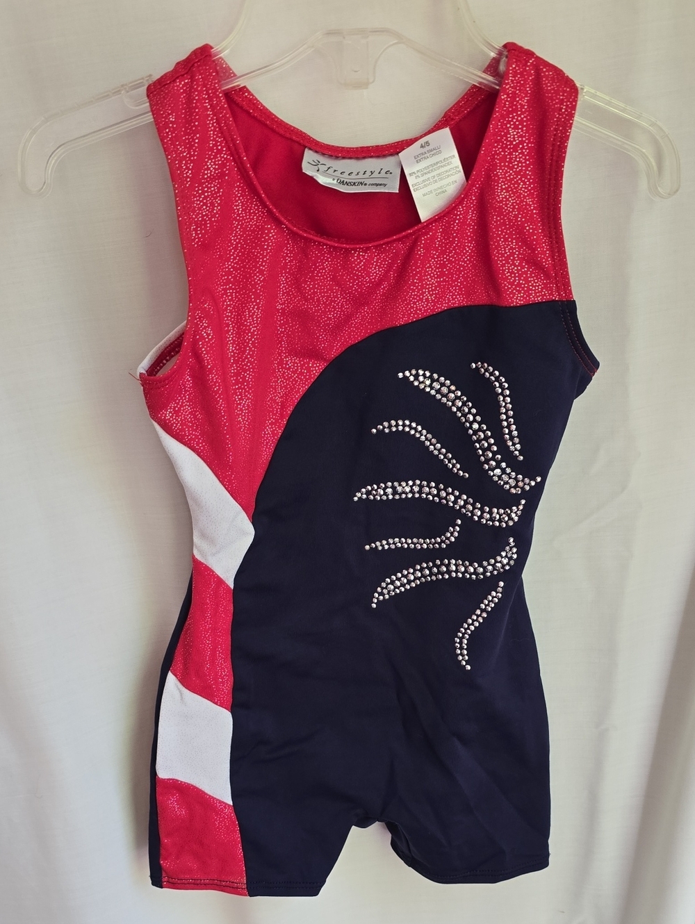 Freestyle Girls' Red, Navy & White Athletic Swim One-Piece with Rhinestones